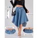 Women's Clothing High-Waisted Slimming Mid-Length Denim Skirt Irregular Design With Elastic Waistband For Women Fashion_ecoleips.com