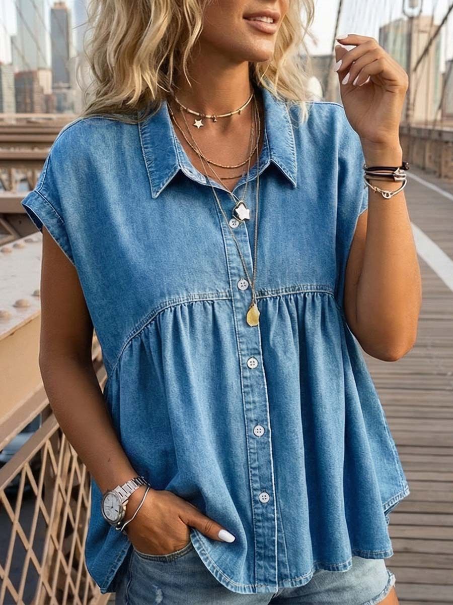 Women's Fashionable Comfortable Casual Commuter Faux Denim Top Spring Summer New_ecoleips.com