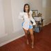 Fashionable Sexy Solid Color Long Sleeved V Neck Shirt Single Breasted Base Layer White Irregular Hem V Sleeve Blouse_ecoleips.com