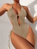Women's Clothing Solid Color Halter Neck Hollow One Piece Swimsuit Triangle Beach Sexy Bikini_ecoleips.com