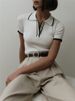 Women's Clothing Slim Fit Short Sleeved Lapel Top Summer New Thread Tight Contrast Color Temperament Sweater_ecoleips.com