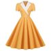 Vintage Contrast Lapels Crossbody Stand-Up Collar Lace-Up Short Sleeves Large Swing Bridesmaid Dresses Photo Dresses Who_ecoleips.com