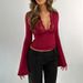 best-selling New Base Shirt: Sexy Hot Girl Long-sleeve Slim-fit V-neck Top With Lace Trim_ecoleips.com
