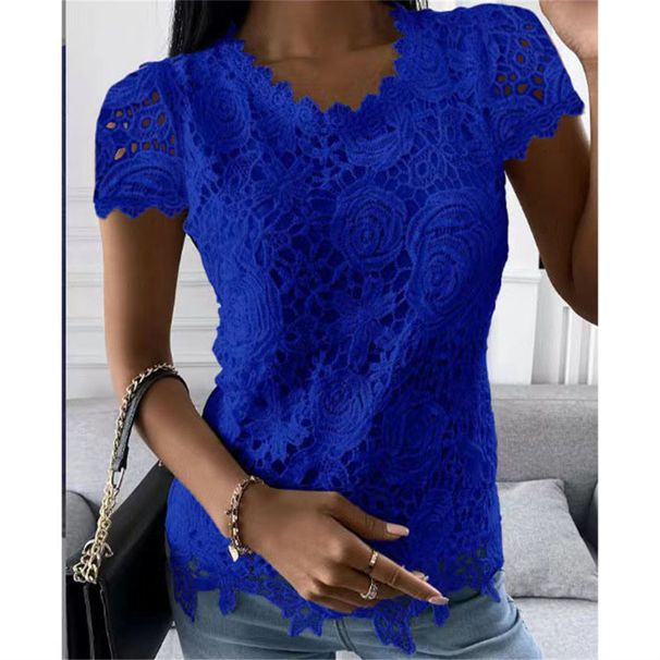Summer Women's Lace Short-Sleeved Top Casual Elegant Fashion American Style Linen Cotton Polyester Blouse For Ladies_ecoleips.com
