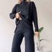 Cross-Border Two-Piece For Women New Fashion Casual Straight-Leg Pants Elegant Loose High-Neck Ribbed Knit Set_ecoleips.com