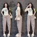 Women's Summer Casual Heart Print Two Piece Set Wide Leg Pants Bow Detail Plaid Short Sleeved Top Cute Fashion_ecoleips.com