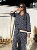 Bohemian Print Lounge Set – Women's Long Sleeve Shirt & High Waist Pants Outfit, Loose Fit Ethnic Two-Piece (Black/Grey/Blue, S-5XL)_ecoleips.com