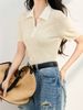 New Women's Color Block Lapel T-Shirt Summer Korean Style Slim Fit Slimming Simple Elegant Casual Short Sleeve Top Daily Wear_ecoleips.com