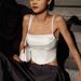 Women's Clothing Sexy Satin Fishbone Strapless Camisole Top For Women Back Tie Cropped Waist Pure Color Autumn Hot Girl Fashion_ecoleips.com