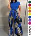 New European And American Cross-border Women's Fashion Casual Wide-leg Printed Pants + Summer Short-sleeve T-shirt Set_ecoleips.com