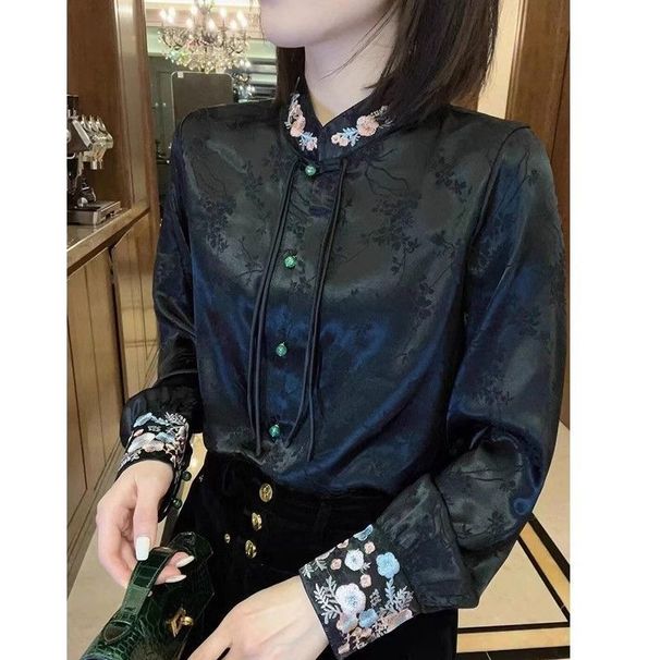 Red Embroidery, Retro And Artistic Long-Sleeved Women's Clothing, Spring And Autumn Zen-Style Button-Up Tang Suit, Impro_ecoleips.com