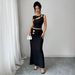 Summer New Style Women's Metallic Hollow Out Textured Sleeveless Top And Bodycon Long Skirt Set_ecoleips.com