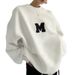 Women's Long Sleeve Crewneck Sweatshirt – Fall & Winter Fleece-Lined Oversized Casual Pullover, Loose Fit Letter Print Hoodie Alternative_ecoleips.com