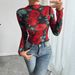 Women's Transparent Top Rose Floral Print Long Sleeve Stand Collar Spring New Arrival 2026 For Europe And America_ecoleips.com