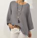 Women's Clothing Women's Solid Color Cotton Linen Round Neck Raglan Sleeve Top Three Quarter Length Shirt For Formal & Casual_ecoleips.com