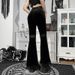 Subculture Women's Dark Style Lace Trimmed Slim Fit Flared Pants 22530A Hip Hop Dance Trousers for Ladies_ecoleips.com