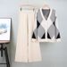 Women's Clothing Contrast Color Plaid V Neck Knitted Cardigan Fashion Suit Temperament Elegant Wide Leg Pants Two Piece Suit_ecoleips.com