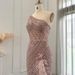 Women's Clothing Temperament Evening Dress Evening Party One Shoulder Dress Waist Slimming Party Dress Birthday Party Host Dress_ecoleips.com