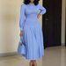 Women's Clothing Fashion Long Sleeved High Waisted Pleated Slim Solid Color Elegant High-Waisted Ruffle Long Sleeve Solid Color Maxi Dress For Women_ecoleips.com