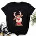 Women's Merry Christmas Tree Santa Claus Short Sleeve Fashion Cartoon Trendy T-Shirt_ecoleips.com