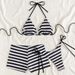 Women's Stripe Bikini Set - Soft Lined Triangle Top & High-Waist Boyshort Bottom (3-Piece Swimsuit) Universal Black_ecoleips.com