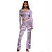 Women's Animal Print Color Block Stretch Sportswear Set With Hooded Jacket And Trousers American Style_ecoleips.com