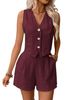 Women's Clothing Women's Sleeveless Button-Front Top & Shorts Set - Solid Color Casual Outfit_ecoleips.com