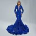 Women's Clothing Temperament Party V Neck Sequin Banquet Hip Wrapped Fishtail Trailing Evening Dress Royal Blue Dress_ecoleips.com