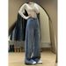 Women's High-Waisted Slimming Rhinestone Denim Jeans Straight Leg Wide Leg Pants Retro American Style For Autumn/Winter_ecoleips.com