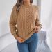 Autumn Winter Women's Casual Hollow Lantern Sleeve Pullover Sweater Solid Color_ecoleips.com