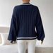 Women's Clothing Autumn And Winter Temperament Contrast Color Cable Sweater Loose V Neck Fashionable Tops For Women_ecoleips.com
