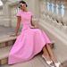 European And American 2025 Summer Women's Clothing Solid Color Button Short Sleeved Top Button Long Skirt Two Piece Suit_ecoleips.com