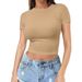 Women's Round Neck Short Sleeve T-Shirt Fashionable Thin Pullover Milk Silk Top For Hot Summer Baring Design_ecoleips.com
