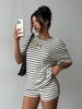 Summer New Arrival Women's Two Piece Set Patchwork round Neck Short Sleeve European American Style Casual Fashionable Shorts_ecoleips.com