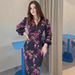 Women's Clothing Slim Fit Maxi Dress V Neck Printed Long Sleeve Elegant Summer New Slit Design Retro Style For Women_ecoleips.com