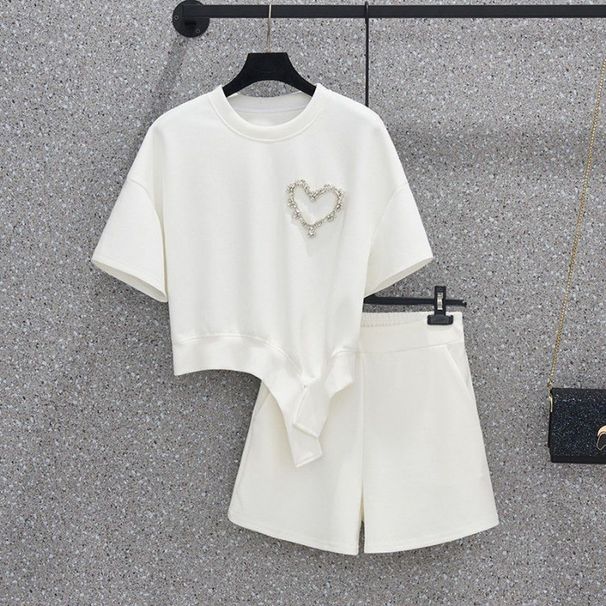 Women's Clothing Casual Shorts Suit Women Summer Round Neck Sports Love Diamond Student Large Size Women's Clothing_ecoleips.com