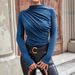 AE052 European And American Early Spring Fashion New Asymmetrical Design Long-sleeve Slim-fit Comfortable Versatile Top_ecoleips.com