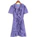 L24131-24 Early Spring New European And American Style Sweet Purple Floral V-Neck Short Sleeve Casual Dress For Girls_ecoleips.com