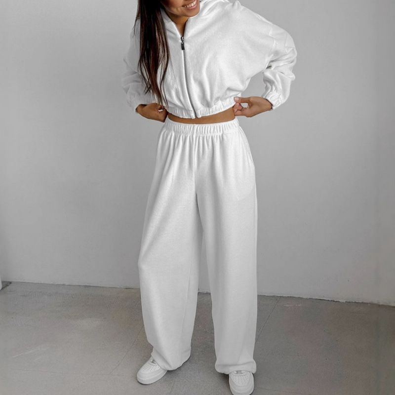 High-End Autumn-Winter White Sporty Hoodie With Long Pants Set: Stylish And Casual Design_ecoleips.com