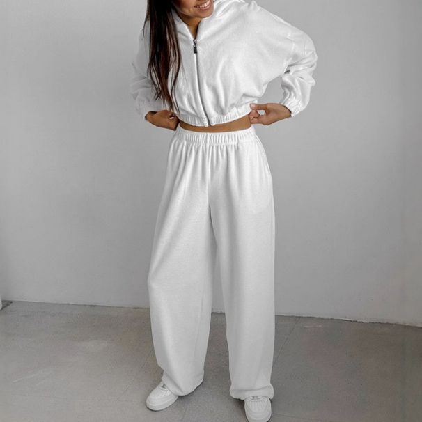 High-End Autumn-Winter White Sporty Hoodie With Long Pants Set: Stylish And Casual Design_ecoleips.com