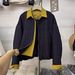 girl European Style Two-Piece Patchwork Turn-Down Collar Cotton Jacket For Women 2025 Autumn Winter New Small Size_ecoleips.com
