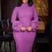 K Half High Collar Temperament Slim Fit Elegant Long Sleeved Three-dimensional Flower Dress_ecoleips.com