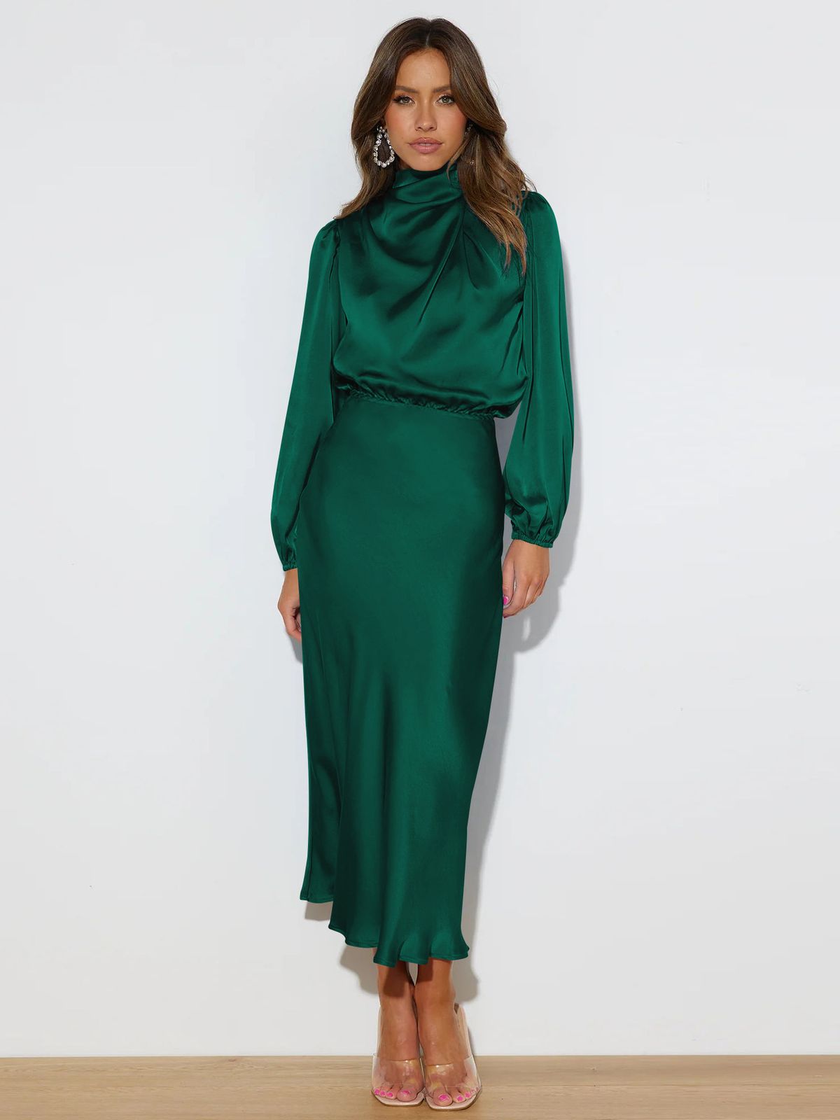 Women's Clothing High-End Satin Long Sleeved Loose Dress Elegant Evening Coat Autumn Style For Women For Formal & Casual_ecoleips.com