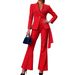 Women's Clothing Red Single Button Suit Set European And American Style Fashionable Waist Cinching Belted Flared Pants Professional Two Piece_ecoleips.com