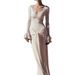 Women's French High End V Neck Lace Panel Flared Sleeve Ruched Tie Maxi Dress – Sexy Elegant Party Gown_ecoleips.com