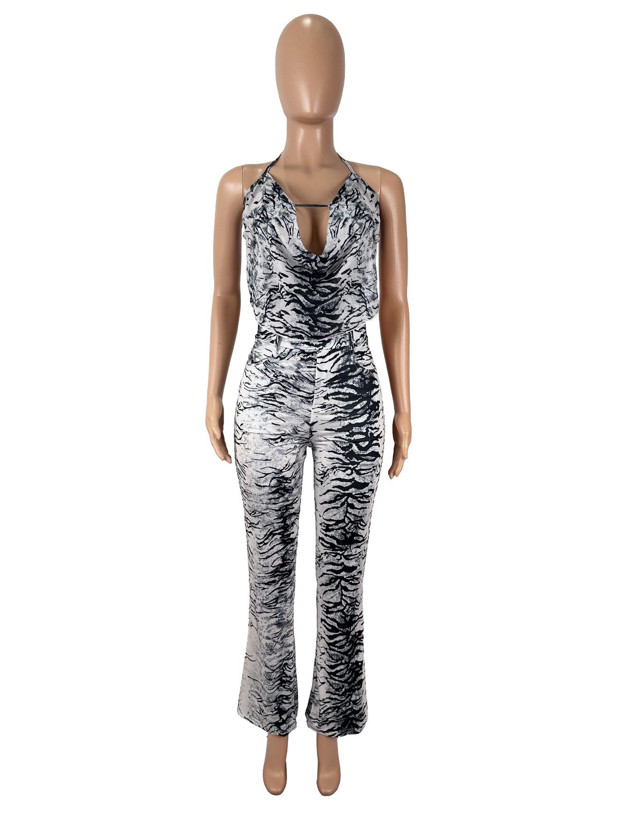K Women's Sexy Backless Zebra Printed Mesh Top And Pants Set_ecoleips.com