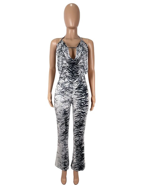 K Women's Sexy Backless Zebra Printed Mesh Top And Pants Set_ecoleips.com