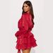 Tiered Ruffle Hem Short Dress With Tie Waist - Elegant Office Wear For Women (Blue, Red, Beige, Pink, Green)_ecoleips.com
