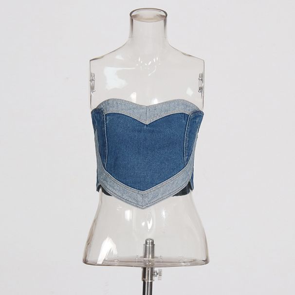 Women's Clothing Spring New Retro Washed Love Stitching Slim Fit Tube Top Vest_ecoleips.com