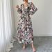 Women's Clothing Temperament Elegant Style Printed V Neck Waist Dress Women's Clothing Spring And Summer_ecoleips.com